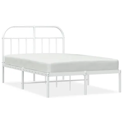 Image de vidaXL Cadre de lit avec tête de lit en métal blanc 135x190 cm