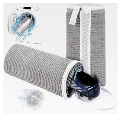 Produktbild von 2er Set Schuhwaschbeutel für Waschmaschine, wiederverwendbare Netzschuhe Wäschesäcke, 360°-Reinigung mit Reißverschluss (Dunkelgrau)