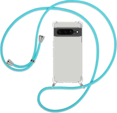 Produktbild von Handykette Backcover-Schutzhülle mit Band (Metall silberfarben) für Google Pixel 7 Pro - türkis