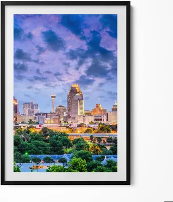 Produktbild von Stadtbild von San Antonio– Wandbild mit Rahmen – Gerahmtes Bild  – Wanddekoration – 70x100 cm –  Schwarz Rahmen