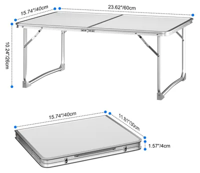 Immagine prodotto di Tavolino pieghevole - Tavolo da campeggio - Tavolo da giardino portatile - Pieghevole - Struttura in metallo - Per 2 persone - 60 x 40 x 26 cm - Bianco