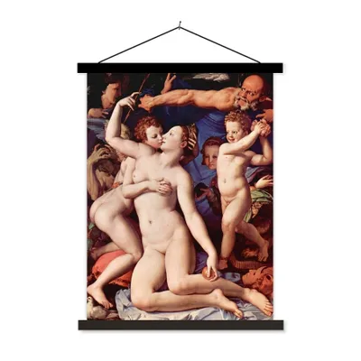 Produktbild von MuchoWow® Textilposter Venus, Amor, Torheit und Zeit - Leonardo da Vinci 60x80 cm mit schwarzem Rahmen - Plakathalter