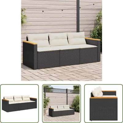 Zdjęcie produktu dla The Living Store Sofa ogrodowa z poduszkami 3-osobowa z czarnego polirattanu