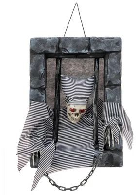 Halloween Figur Knasti - Wand-Dekoration - Totenkopf hinter Gittern - Rot blinkende Augen