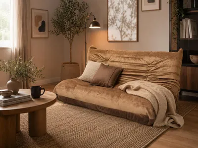 Produktbild von LENTIO 2 Lounge Bodensessel – leichtes Sofa mit T30 Schaumstofffüllung, KunstKunstleder, Boho & Loft Stil Braun
