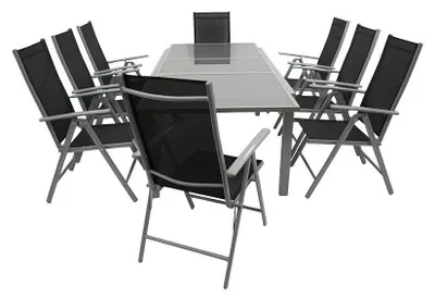 Produktbild von 9-teilige Garnitur 180/240 x 75 x 100 cm Aluminium Textilgewebe Glas Schwarz
