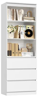Produktbild von Bücherregal mit 3 Schubladen und 3 Fächern 180 cm Weiß 60 x 35 x 180 cm