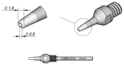 Obrázek produktu pro JBC Odpájovací hroty řady C560, C560012/Ø 0,8 mm, 1,8 mm, Padcleaning C560012