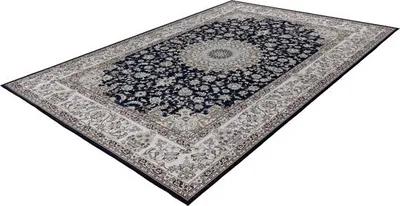 Produktbild von Lalee Dunya Klassischer Teppich Digital bedruckter Teppich Pfirsichfarbener Teppich mit niedrigem Flormuster Rutschfeste Rückseite Waschbar 240x330 cm Blau
