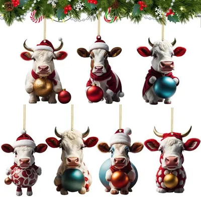 Produktbild von Unyqoos Set mit 7 dekorativen Weihnachtskühen® für festliche Baumdekoration