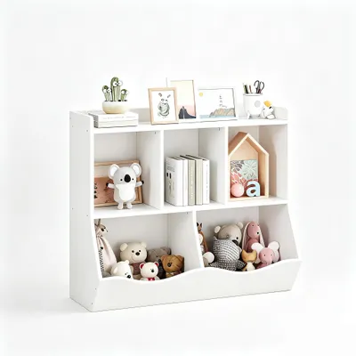 Produktbild von Spielzeugregal Kinderregal 2 Ebenen MDF Weiss 90x40x81 cm Aufbewahrung Kinderzimmer