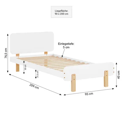 Produktbild von Homestyle4u Holzbett 90x200 Kinder mit Lattenrost und Matratze mit Standard 100 Kinderbett Weiß Jugendbett Kiefer Massivholz