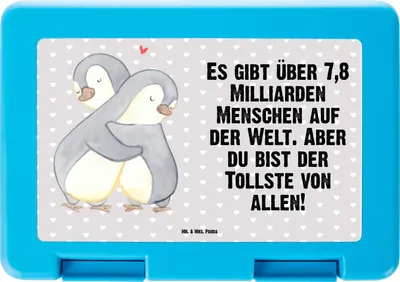 Produktbild von Mr. & Mrs. Panda Bento Box Pinguine Kuscheln - Grau Pastell - Geschenk, für Freundin, Speisebehälter, Lunchbox, Valentinstag, Snackbox, Hochzeitstag, Vorratsbehälter