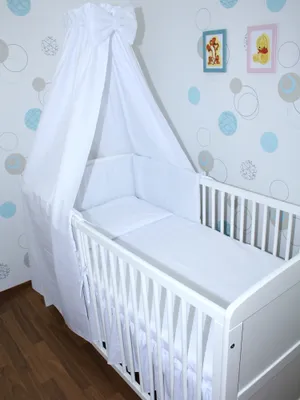 Produktbild von Primawela Baby Bettset- 6 teiliges Set mit Vollstoff Himmel Bettwäsche Nestchen 12. Weiß