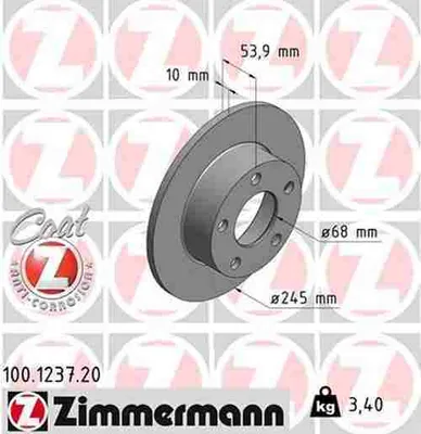 Produktbild von 2x ZIMMERMANN 100.1237.20 Bremsscheibe Hinterachse
