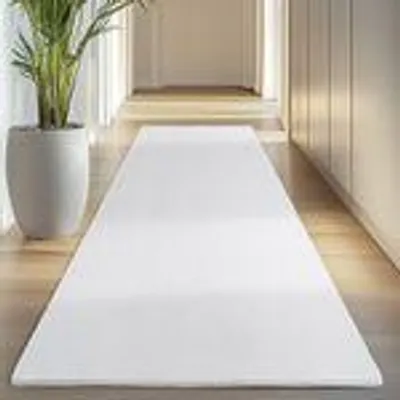 Produktbild von Carpettex Teppich Kurzflor, Einfarbig, Waschbar, Rutschfest, Für Wohnzimmer, Schlafzimmer,Kinderzimmer, Größe: 80 x 250 cm, Farbe: Weiss