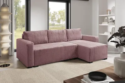 Produktbild von LIKMA Schmutziges Rosa Ecksofa Cord Tilia 232x145 cm mit Schlaffunktion (200x140 cm) Eckcouch mit Bettkasten Wohnlandschaft mit Bettkasten Cord Bettsofa mit Stauraum Polstermöbel Sofa 3 Sitzer