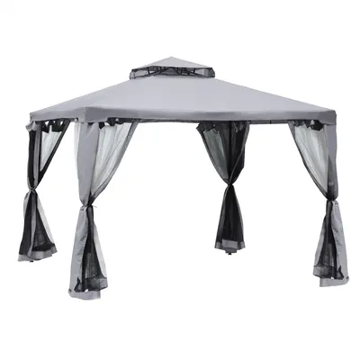 Immagine prodotto di Gazebo da giardino con tetto a due falde e zanzariera | Colore: Grigio | Dimensioni: 294x294x265 cm