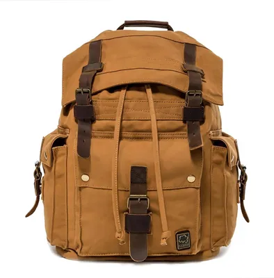 Image de Omgoods - Sac à dos en toile vintage avec détails en cuir, idéal pour l'école et les voyages