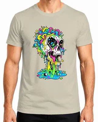 Produktbild von Psychedelischer Totenkopf Bunt Schmelzend Space Galaxie Skull Herren T-Shirt, Natur, L