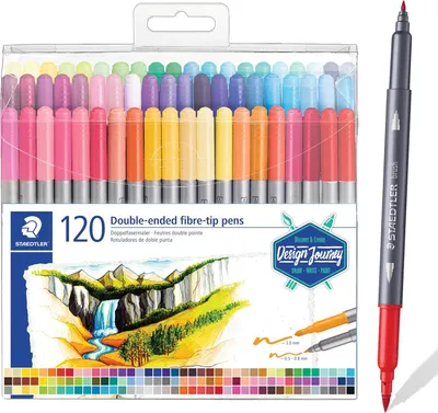 Produktbild von Doppeltspitzen-Filzstifte – 120 Farben, 0,5–0,8 und 3,0 mm