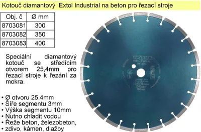 Produktbild von Diamantscheibe Extol Industrial für Beton 350mm segmentiert für Schneidemaschinen