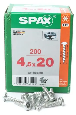 Zdjęcie produktu dla SPAX 0201010450203, Śruba, Metal, Cynk, Drewno, Obrotowa główka/panewka, Torx, Metaliczny