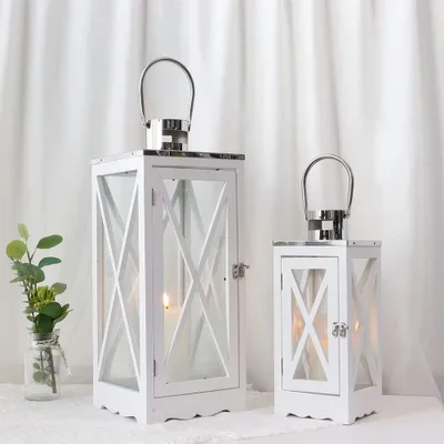 Productafbeelding van Set van 2 Houten Lantaarns voor Decoratie