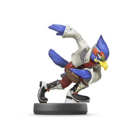A figurine of Falco Lombardi from the Star Fox series, standing on a black base.
