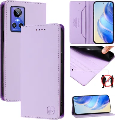 Produktbild von Lederhülle für Realme GT Neo 3 Hülle Flip Brieftasche Kartenfächern Ständer Schutzhülle Violett
