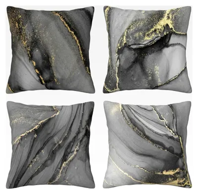 Produktbild von Grau Gold Kissenbezug 40x40 cm Samt Kissenbezüge 4er Set Marmortinte Abstrakte Kunst Dekokissen für Sofa und Schlafzimmer