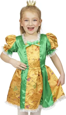 Produktbild von Froschkönigin Märchenkostüm für Mädchen - Gold Grün | Prinzessin Kinderkostüm Größe: 152