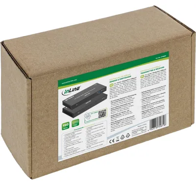 Produktbild von InLine 57885N, Sender und Empfänger, Kabelgebunden, 150 m, Cat5e, Cat6, 3840 x 2160 Pixel, 60 Hz
