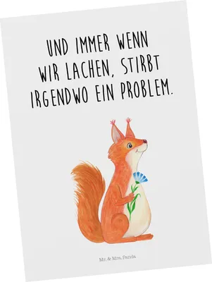 Produktbild von Mr. & Mrs. Panda Postkarte Eichhörnchen Blume - Weiß - Geschenk, Eichhorn, Motivation Sprüche, bildkarte, Spaß, Lachen, Ansichtskarte, Postkarten, Lustige, Grußkarte