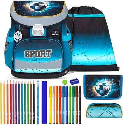 Produktbild von Belmil Schulranzen Set Mini Fit Fire Football 10-teilig gefüllt