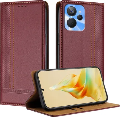 Produktbild von Handyhülle für Realme 10T Leder Flip Klappbare Schutzhülle mit Standfunktion Dunkelrot