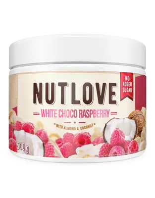 Obrázek produktu pro ALLNUTRITION NUTLOVE 500 g White Choco Raspberry (bílá čokoláda-kokos-mandle-malina) / Ochucené oříškové másla / Lahodné oříškové máslo s čokoládou bez přidaného cukru, soli a palmového oleje