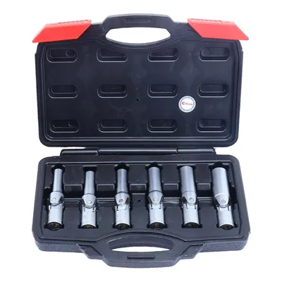 Produktbild von 6tlg 3/8' Glühkerzen Werkzeug Gelenk Schlüssel Steckschlüssel Einsatz Sechskant für Glühkerze 8-9 - 10-12 - 14-16 mm
