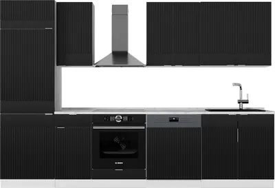 Produktbild von Küchenzeile Vicco Fame-Line Schwarz gestreift/Weiß 300 cm ohne Arbeitsplatte, Model 51091