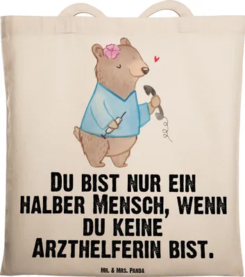 Produktbild von Mr. & Mrs. Panda Einkaufstasche Arzthelferin Herz - Transparent - Geschenk, Shopping Tasche, MFA, Tote Bag, Jutebeutel, Krankenhaus, Arztpraxis, Krankgeschrieben, Uni