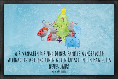 Produktbild von Mr. & Mrs. Panda Schmutzmatte Weihnachten Smörle 60 x 90 cm - Eisblau - Geschenk, fußmatte, Bodenvorleger, Tannennadeln, Pfefferminzstange, Schmutzfangmatte, Fussmatte