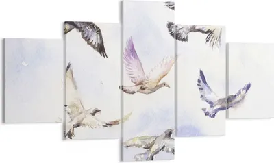 Produktbild von Bild auf Leinwand - Leinwandbild - Vögel Aquarell Wildheit Fliegen - 125x70cm - Wand Bild - Wanddeko - Leinwanddruck - Bilder - Kunstdruck - Leinwand bilder - Wandkunst - EA125x70-3066