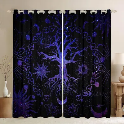 Immagine prodotto di Omgoods - Tende bohémien con motivo di stelle - Oscuranti, ideali per camera da letto e soggiorno