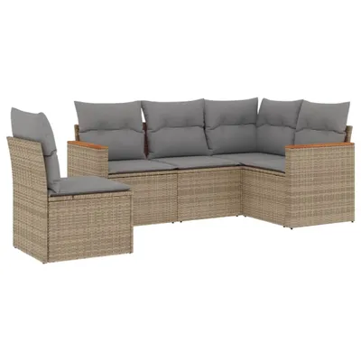 Produktbild von 5-tlg. Garten-Sofagarnitur mit Kissen Beige Poly Rattan