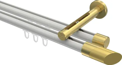 Produktbild von Interdeco Innenlaufstange / Gardinenstange mit Innenlauf Weiß / Messing-Optik, Typ Siteno Verano (Schräge Bicolor), 20 mm Ø 2-läufig, 540 cm
