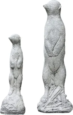 Produktbild von Erdmännchen Paar aus Steinguss für den Garten, Frostfest Witterungsbeständig und Neu, Maßangaben für das Kleine und Große Erdmännchen, 40/27cm Höhe, 13/8cm Breite, 10/7cm Tiefe, ca 4kg, SU-2101