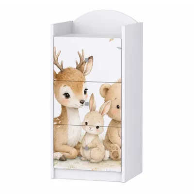 Produktbild von Kinderkommode Weiß mit 3 Schubladen, Schubladenkommode mit schönem Aufdruck, Wäschekommode Kinderzimmer Babyzimmer Unisex