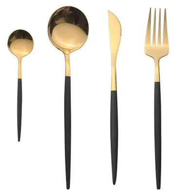 Image de Omgoods - Set de couverts en acier inoxydable pour 2 personnes, noir et doré
