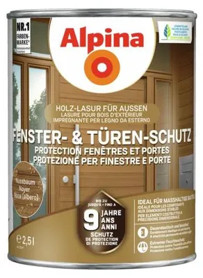 Produktbild von Alpina Fenster- und Türen-Schutz Nussbaum 2,5 Liter seidenmatt