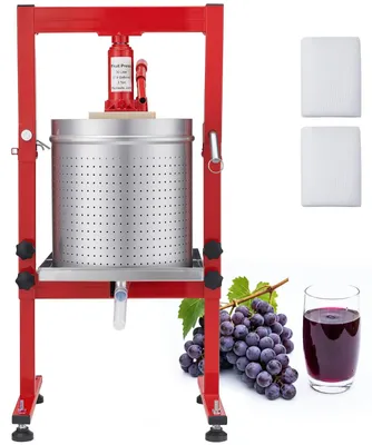 Produktbild von Manuelle Beerenpresse - Obst- & Weinpresse 30 l - Edelstahl - Hydraulische Saftpresse - Für Äpfel Trauben Orangen Gemüse - Mit 2 Filterbeuteln - 40 x 32 x 61 cm Silber